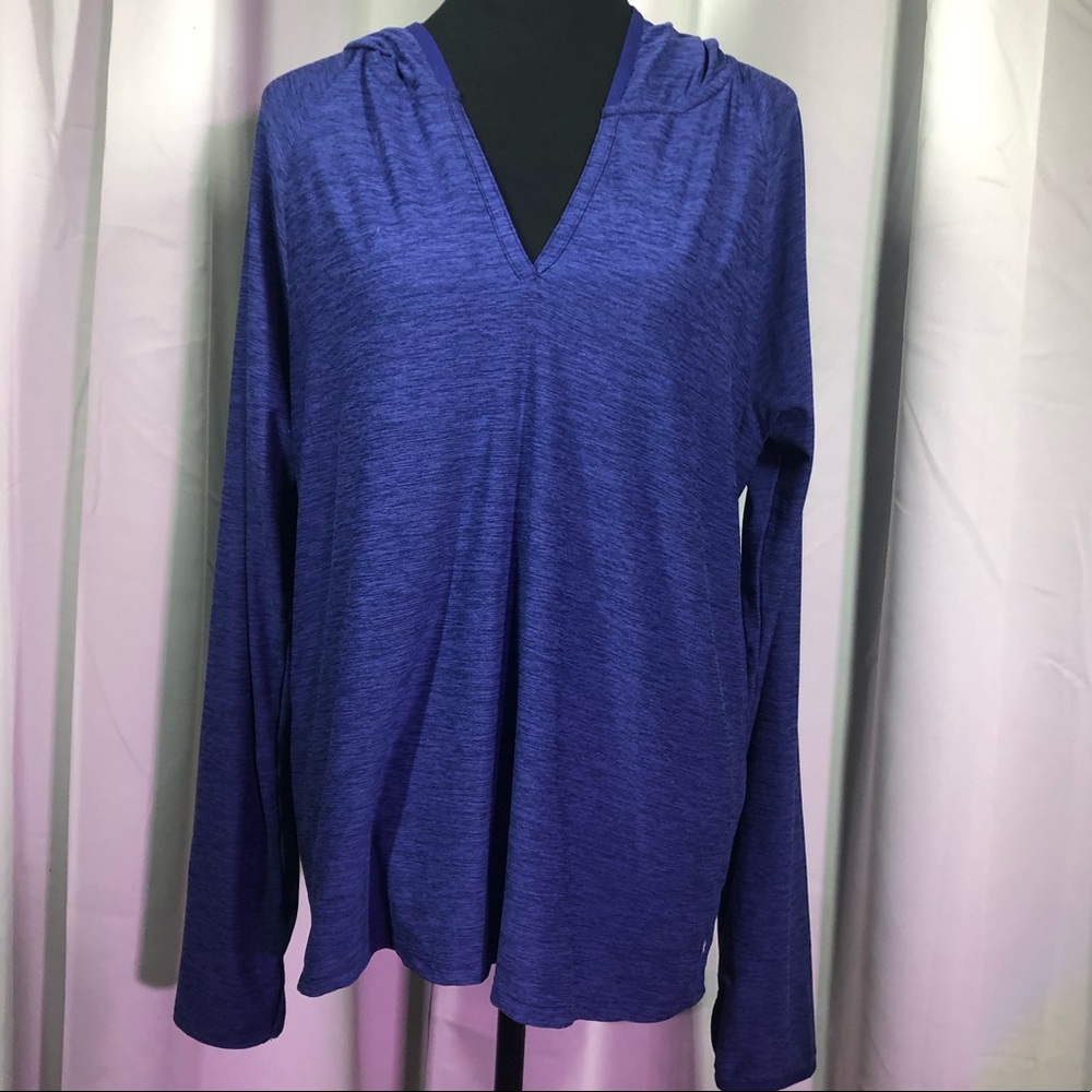 Danskin Now Lightweight LS V Neck Hoodie Sweatshirt Thumb holes High Low  XL